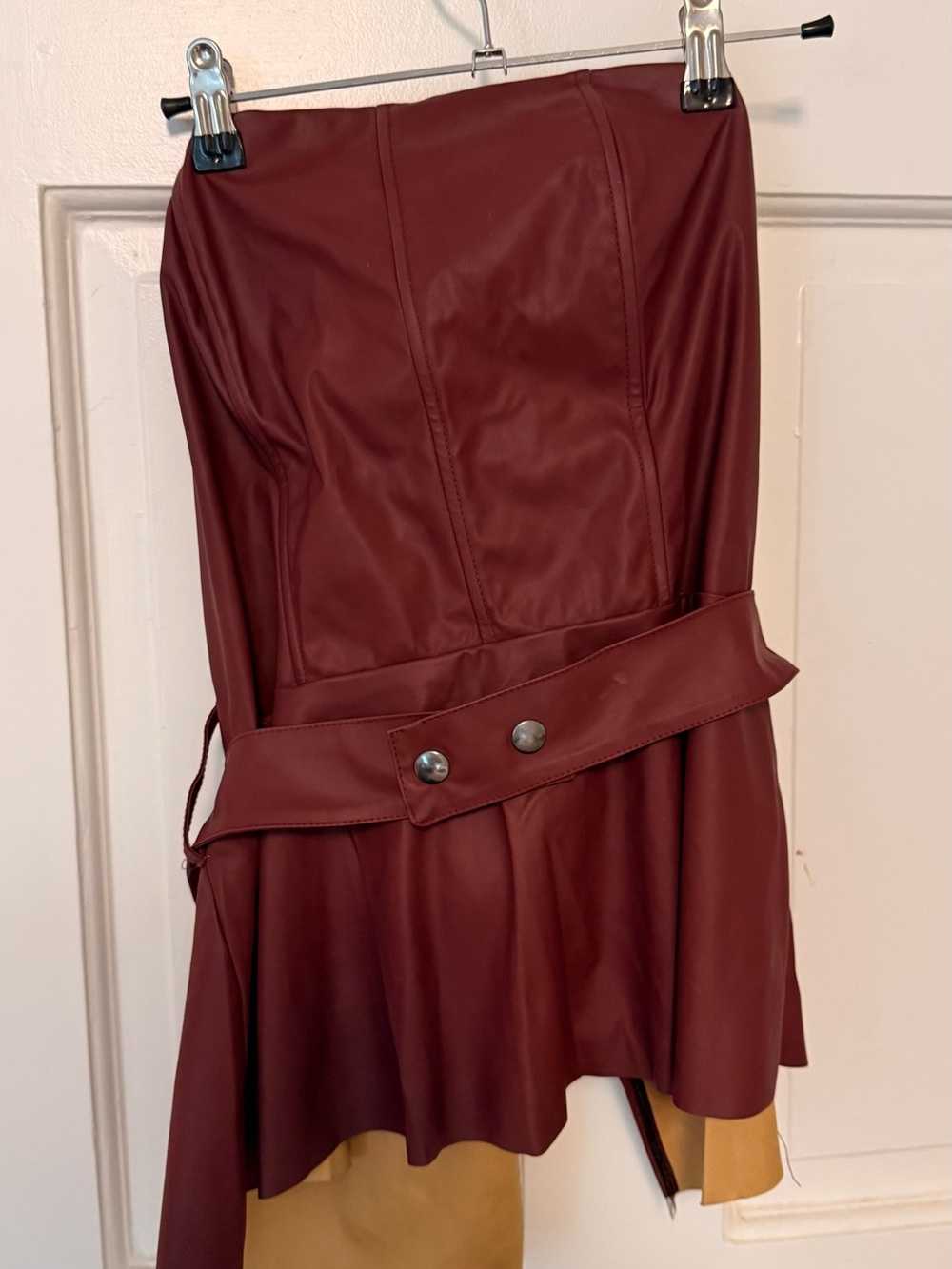 Strapless Faux Leather Peplum top in Burgundy